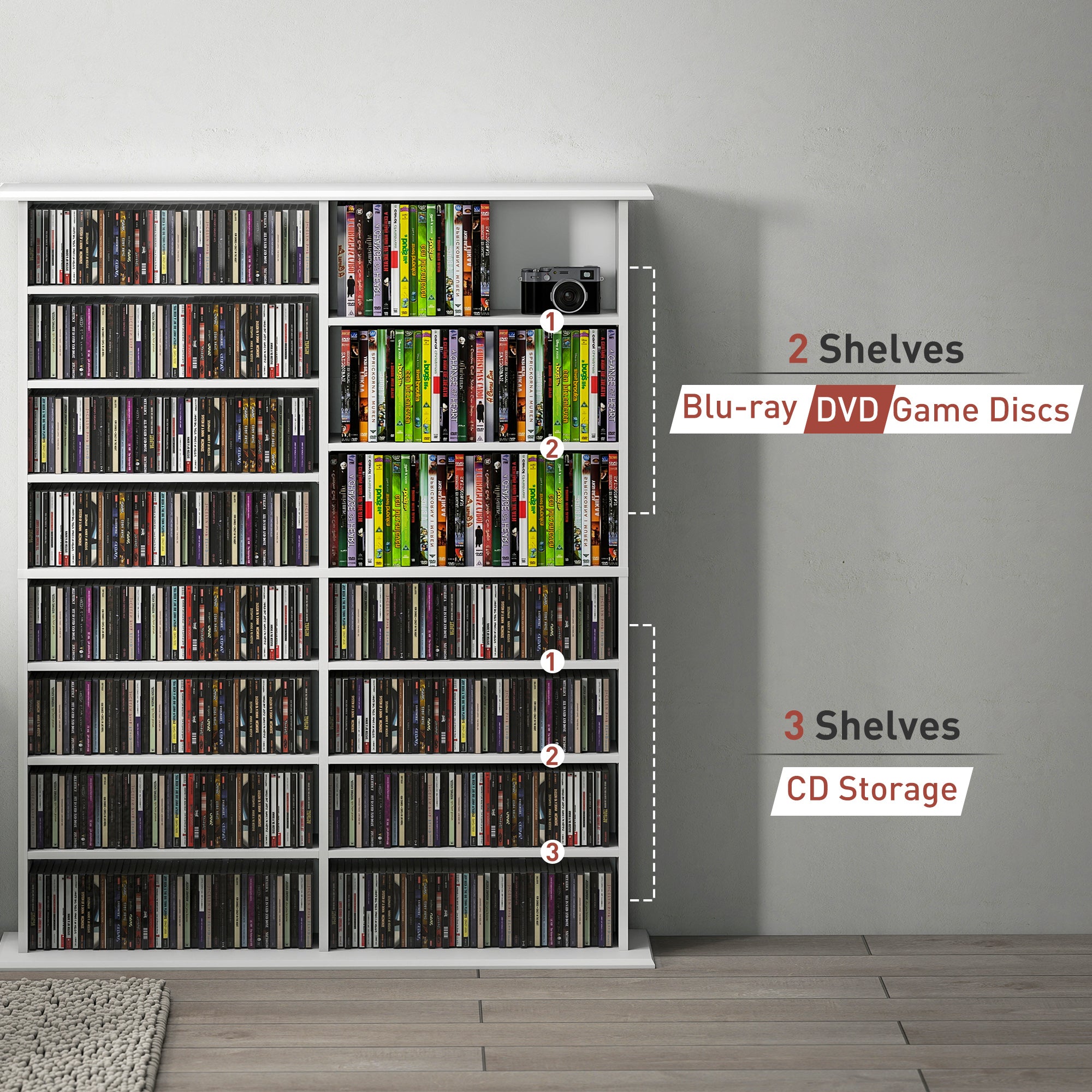 HOMCOM 16-Compartment Media Shelf- White